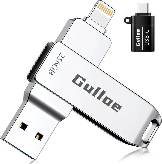 Main image of 256GB USB Flash Drive Intended for iPhone with OTG USB C Adapter for iPhone 15 Memory Stick Storage for Photos and Videos Backup Compatible with iPhone iPad Android PC (Metal Silver)