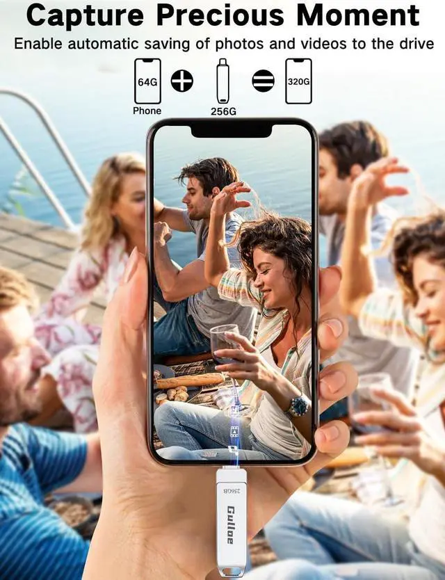 Alt view image 5 of 7 - 256GB USB Flash Drive Intended for iPhone with OTG USB C Adapter for iPhone 15 Memory Stick Storage for Photos and Videos Backup Compatible with iPhone iPad Android PC (Metal Silver)