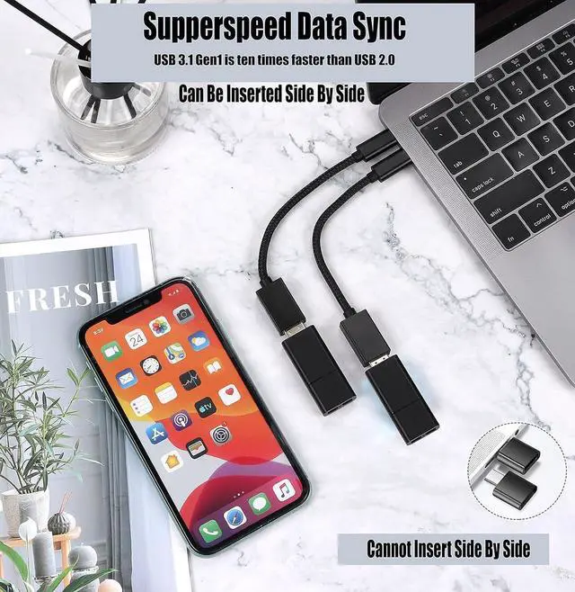 Alt view image 4 of 6 - OTG USB-C 3.0 Adapter (2 Pack) Compatible with  XPS 13 9305 to Quick Multi-Use Functions to Backup Keyboard mice Thumb Drives Saves More (Black)