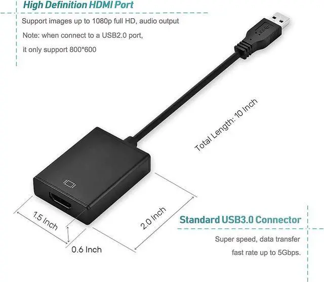 Alt view image 2 of 7 - USB to HDMI Adapter USB 3.0/2.0 to HDMI Cable Multi-Display Video Converter- PC Laptop Windows 7 8 10 Desktop Laptop PC Monitor Projector HDTV.[Not Support Chromebook] Silver