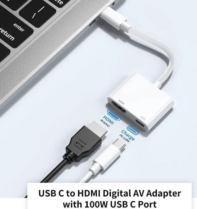 Alt view image 2 of 7 - [MFi Certified] USB C to HDMI Adapter for iPhone 16 15 to TV 4K@60Hz Type-C to HDMI Adapter with 100W Fast Charging Port for iPhone 16/16 Plus/16 Pro/16 Pro Max/15 Pro Max to HDTV Projector Monitor