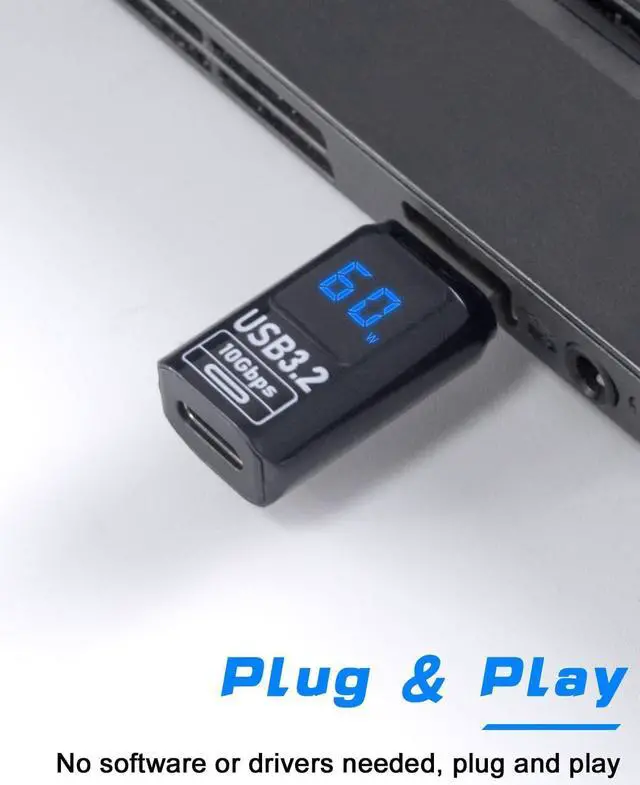 Alt view image 6 of 7 - USB C Female to USB Male Adapter 10Gbps USB A to USB C Adapter with Digital Display 60W Power Delivery One-Sided Data Transfer USB C to USB Male Adapter for iPhone MacBook 2pack