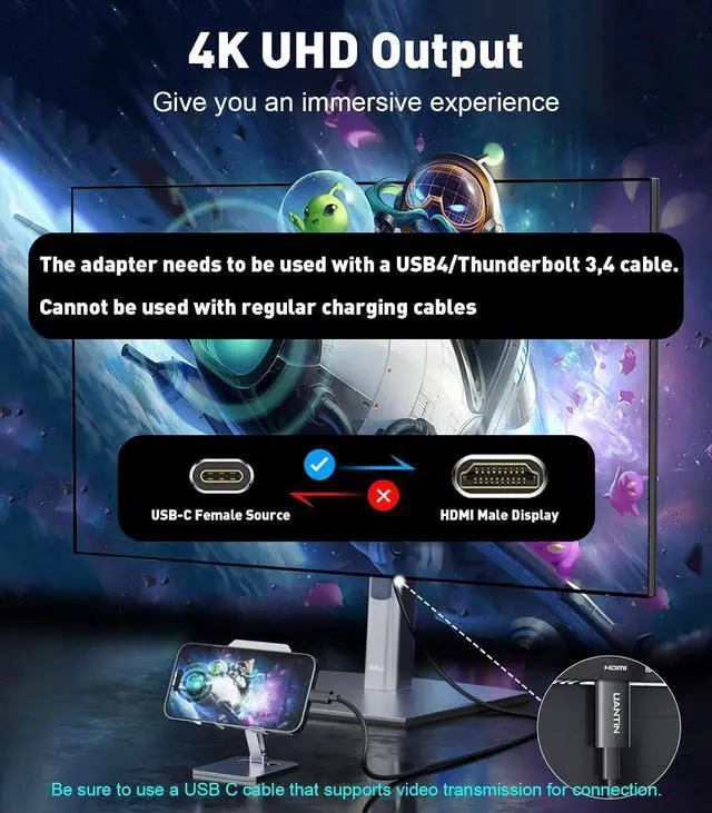 Alt view image 2 of 7 - USB C Female to HDMI Male Adapter | 4K 60Hz Uni-Directional USB Type C 3.1 Source to HDMI Monitor Converter USB C Adapter for USB4/Thunderbolt 3 4 Cable - Not HDMI to USB C
