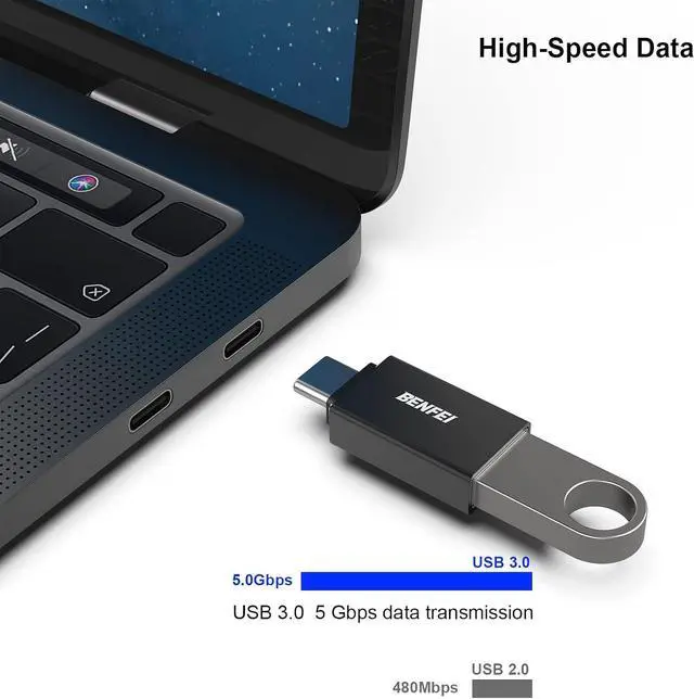 Alt view image 3 of 7 - 5 Pack USB C to USB 3.0 Adapter USB C to A Male to Female Adapter Compatible with iPhone 15 Pro/Max MacBook Pro/Air 2023 iPad Pro iMac S23 XPS 17 Surface Book 3 and More - Black
