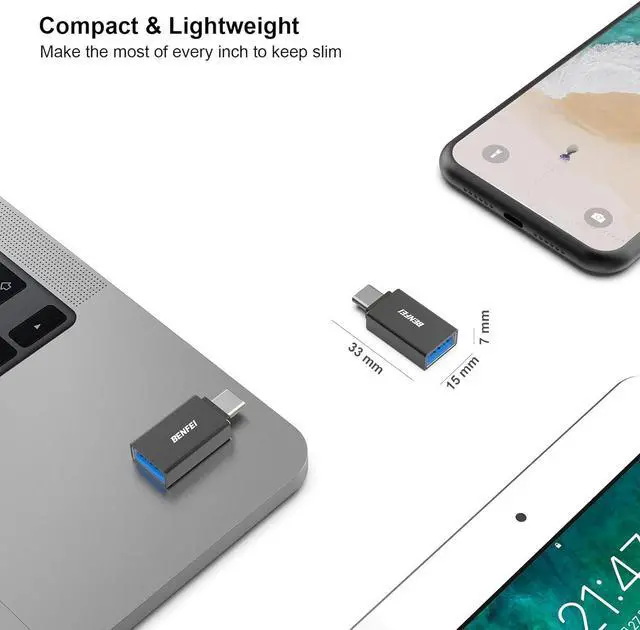 Alt view image 7 of 7 - 5 Pack USB C to USB 3.0 Adapter USB C to A Male to Female Adapter Compatible with iPhone 15 Pro/Max MacBook Pro/Air 2023 iPad Pro iMac S23 XPS 17 Surface Book 3 and More - Black