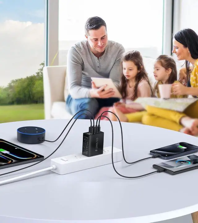 Alt view image 7 of 7 - [2-Pack] USB C Wall Charger 50W USB C Charger Block 5-Port PD Fast Charging Blocks 2USB C+3USB A Multiport Plug Type C Power Adapter Brick Cube for iPhone 16/15/14/13/Pro  for SwitchBlack