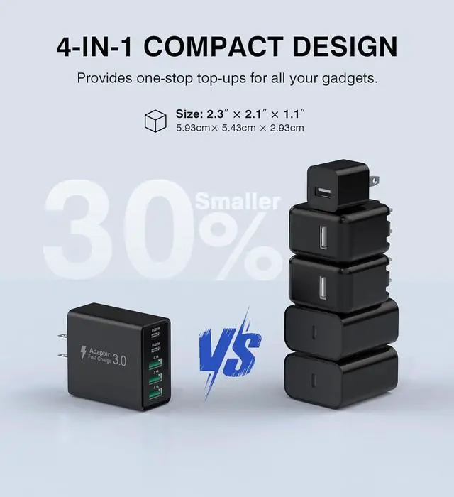 Alt view image 6 of 7 - [2-Pack] USB C Wall Charger 50W USB C Charger Block 5-Port PD Fast Charging Blocks 2USB C+3USB A Multiport Plug Type C Power Adapter Brick Cube for iPhone 16/15/14/13/Pro  for SwitchBlack