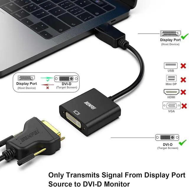 Alt view image 2 of 7 - DisplayPort to DVI Gold-Plated DP to DVI Adapter (Male to Female) Compatible for   HP and Other Brand
