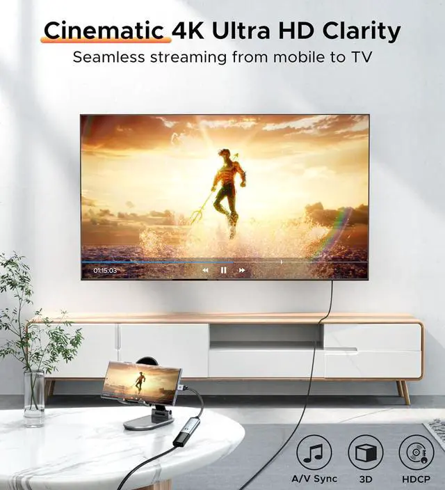 Alt view image 2 of 7 - USB C to HDMI Adapter 4K [Anti-Interference Gold-Plated Connector] Type C to HDMI Adapter Thunderbolt 3/4 Compatible with Apple iPad Pro/Air MacBook Pro/Air iMac  Galaxy Surface