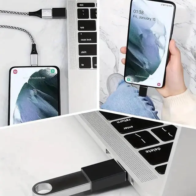 Alt view image 7 of 7 - USB C to USB Adapter 4 Pack Type C Male to USB 3.0 Female OTG Converter Thunderbolt 4/3 to USB Adapter for iPhone 15 Pro Max Plus MacBook Pro Air  Galaxy iPad (Black)