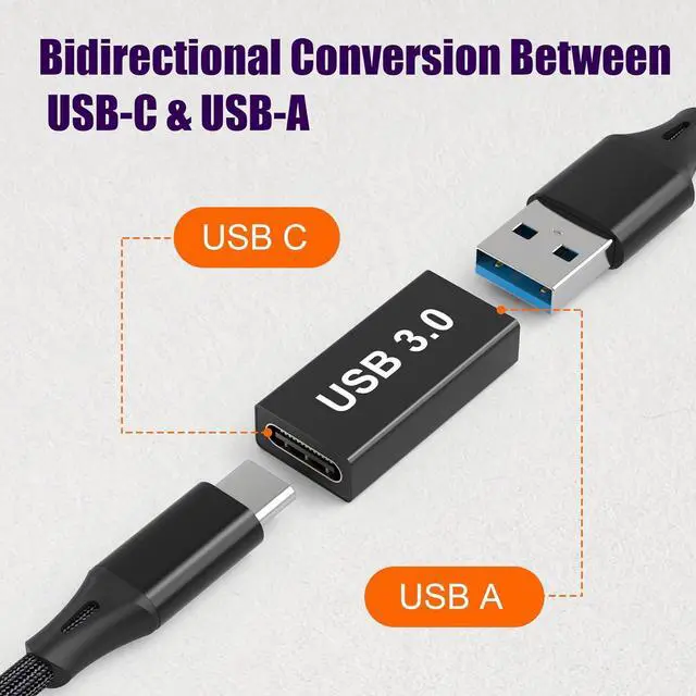 Alt view image 4 of 7 - 4 Pack USB-C Female to USB-A Female Bidirectional Adapter Type-C USBC 3.2 Gen 1 Coupler Extender Extension Converter Connector Black