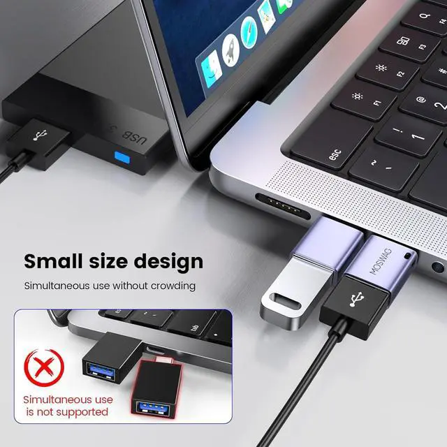 Alt view image 5 of 6 - USB C to USB Adapter 4 Pack USBC Male to USB 3.0 Female MacBook Pro Air Adapter Type C Thunderbolt 3 OTG Converter for MacBook Chromebook Surface  Galaxy S24 S23 iPhone 15 16