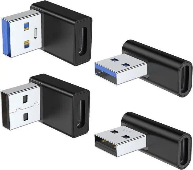 Alt view image 7 of 7 - 90 Degree USB to USB C Adapter 4 Pack Up and Down Angle Left and Right Angle Type C Female to A Male Converter Extender for PC Laptop USB A Charger Power Bank and More (Black)