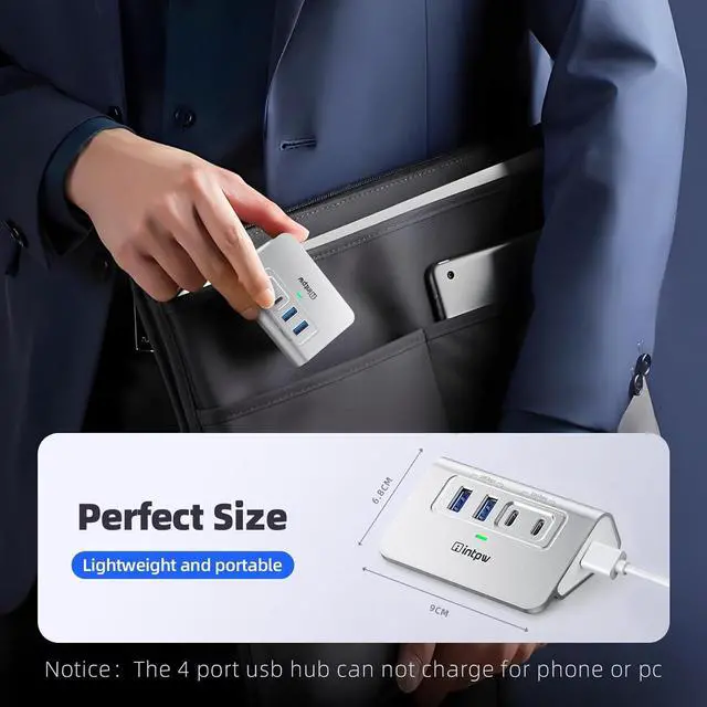Alt view image 6 of 7 - Intpw USB C Hub, 4 Port USB Splitter 10Gbps with 2 USB C 3.2, 2 USB A 3.2 Data Ports, Aluminum USB 3.2 Hub with 3.3Ft Cable for Laptop, PC, Flash Drive, Camera, Keyborad, Mouse