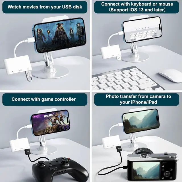 Alt view image 5 of 7 - HDMI Adapter 3 in 1 USB Camera Adapter with 1080P Digital AV HDMI Adapter + Charging Splitter Support USB Flash Drive MIDI Keyboard Mouse Ethernet Adapter