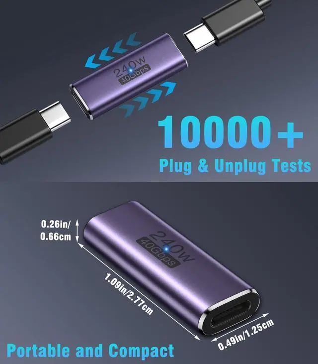 Alt view image 7 of 7 - USB C Female to Female Adapter USB C Coupler Supporting 240W Fast Charging/40Gbps Data Transfer USB Type C Extender with 8K@60Hz Video for MacBook iPad Thunderbolt 4/3-2 Pack