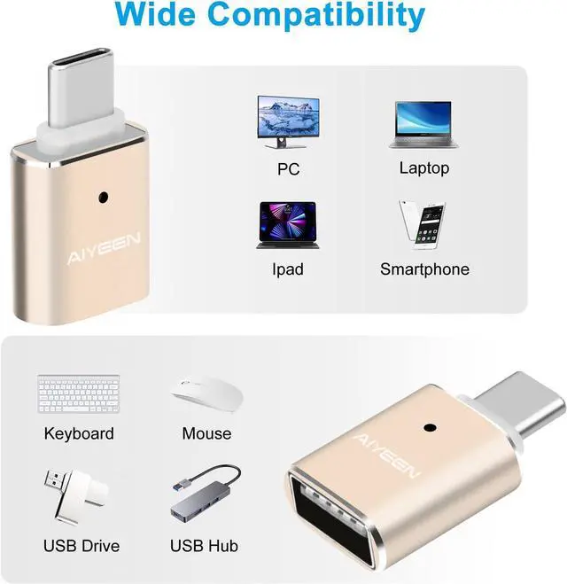 Alt view image 4 of 7 - USB C to USB Adapter(2 Pack) USB C Male to USB 3.0 Female Adapter OTG Converter Compatible with MacBook Pro 2019/2018/2017 MacBook Air 2018 and More Type-C Devices Gold
