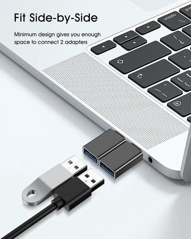 Alt view image 4 of 7 - USB C to USB Adapter 4 Pack [Side-by-Side Use] USB Type C Male to USB 3.0 Female OTG Converter Thunderbolt 4/3 to USB Adapter for iPhone 15 Pro Max Plus MacBook Pro Air  Galaxy iPad Black