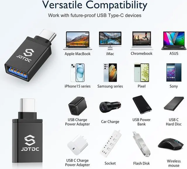 Alt view image 2 of 7 - USB-to-USB C-Adapter 2 Pack USB-C-Adapter USB-3.0-to-USB C-Male-Adapter OTG-USB C-to-USB-Female-Adapter USB toUSB C Converter Compatible with iPhone15/iPad/Android/MacBook/Thunderbolt 4/3