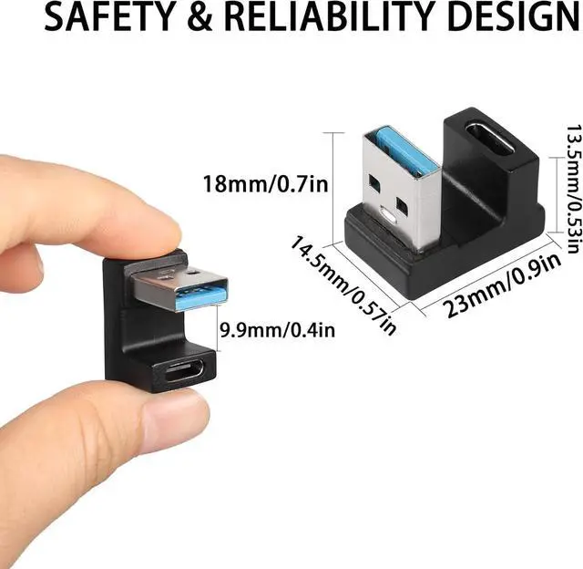 Alt view image 6 of 7 - U-Shape USB 3.1 to USB C Adapter 180 Degree USB A3.1 Male to Type C Female Coupler Connector 10Gbps Support Data Transfer OTG 2Pcs