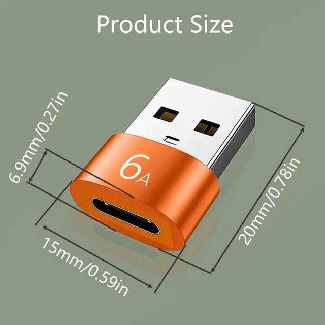 Alt view image 6 of 6 - USB to USB C Adapter 6A Type C Female to USB3.0 A Charger Cable Adapter Converter for Fast Charging & Data-3Pack