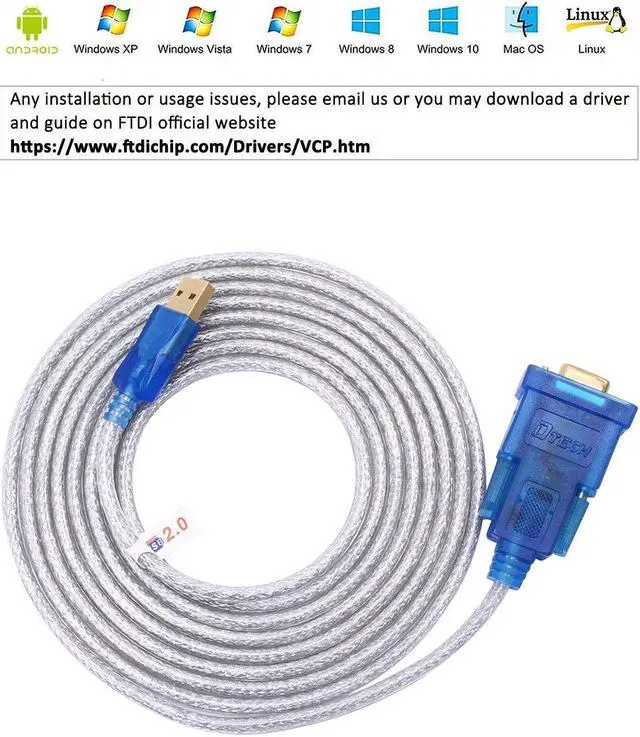 Alt view image 4 of 7 - USB to Serial Adapter 10 ft USB to RS232 DB9 Female Cable COM Port with FTDI Chipset Supports Windows 11 10 8 7 Mac Linux