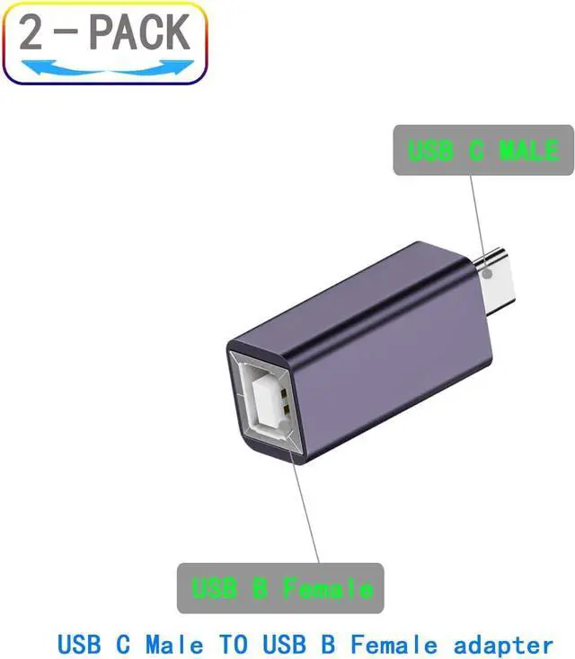 Alt view image 2 of 6 - 2 Pack USB C to USB B Adapter Type C to MIDI Convert Connector Type C Male to USB B Female Printer Adapter for Eectric Piano DAC Synthesizer DJ Controller Keyboard Printer (Straight)