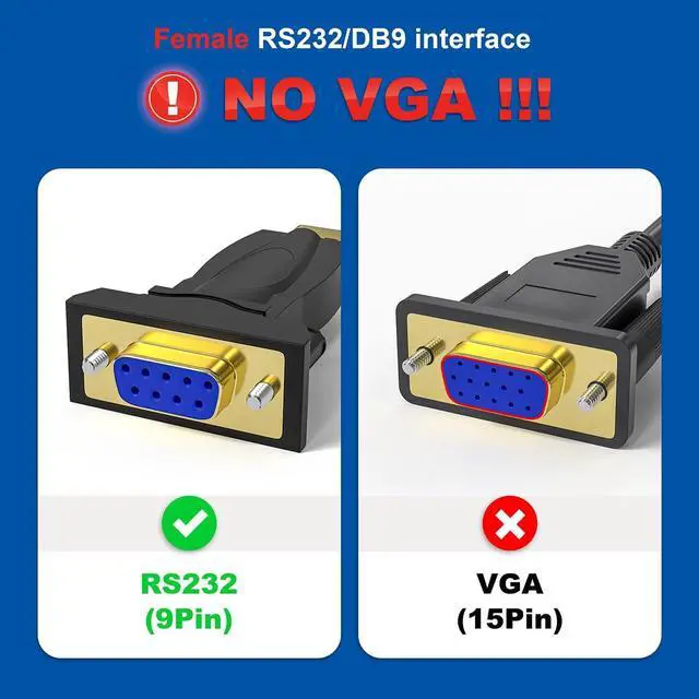 Alt view image 2 of 7 - USB to RS232 Adapter with FTDI Chip USB to DB9 Serial Female Converter Compatible with Windows 10 8.1 8 7 Vista XP Linux and Mac OS X 10.6 and Above Black
