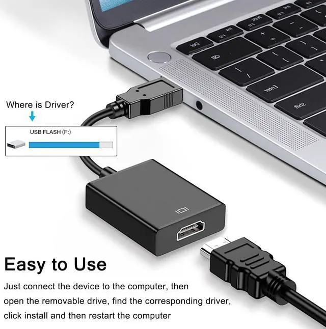 Alt view image 6 of 7 - USB to HDMI Adapter USB 3.0 to HDMI 1080P Video Audio Converter Connect PC Laptop to Monitor Support Windows XP 7/8/8.1/10/11