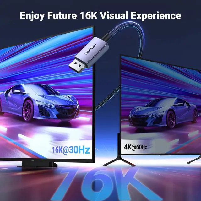 Alt view image 2 of 7 - DisplayPort Cable 2.1 [ Certified] DP2.0 40Gbps Support 16K@30Hz 8K@240Hz 4K@240Hz HDR HDCP DSC 1.2a Braided Display Port Cable Cord Compatible FreeSync G-Sync Video Card Monitor 6.6FT