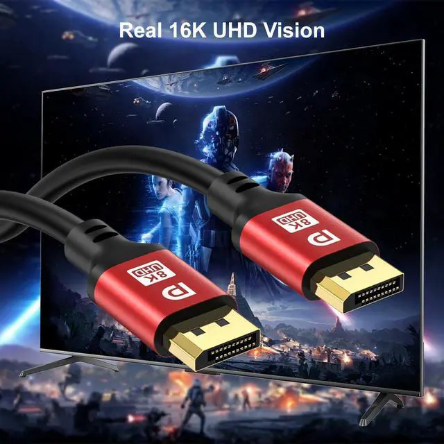 Alt view image 5 of 6 - DP 2.1 Cable 25ft DisplayPort Cable 16K 10K 8K@60Hz 4K@144Hz 2K@240Hz HBR3 Support HDR 4:4:4 / HDR 10 and HDCP 2.2 for Laptop TV Gaming Monitor (Red)