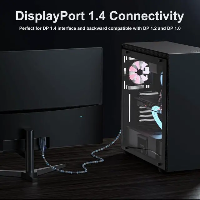 Alt view image 3 of 7 - DisplayPort Cable 1.4 15FT DP Display Port Cord (8K@60Hz 4K@144Hz 2K@240Hz 32.4Gbps) Braided Male to Male Compatible for Computer Monitor PC Gaming Laptop TV