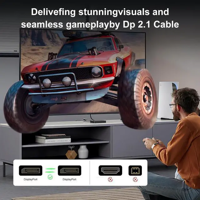 Alt view image 5 of 7 - 16K DisplayPort Cable 2.1 20 FT DP Cable[16K@60Hz 8K@120Hz 4K@240Hz 40Gbps] High Speed Gold-Plated DP to DP Cable for Gaming Monitor HDR/HDCP/FreeSync/G-Sync Monitor 4090 7900XTX