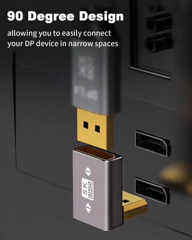 Alt view image 3 of 7 - 8K 90 Degree Display Port 1.4 Displayport Extender Adapter 32.4Gbps Down Angle DisplayPort Male to Female Adapter (8K/60Hz 4k/144Hz) for PC Laptop 2Pack