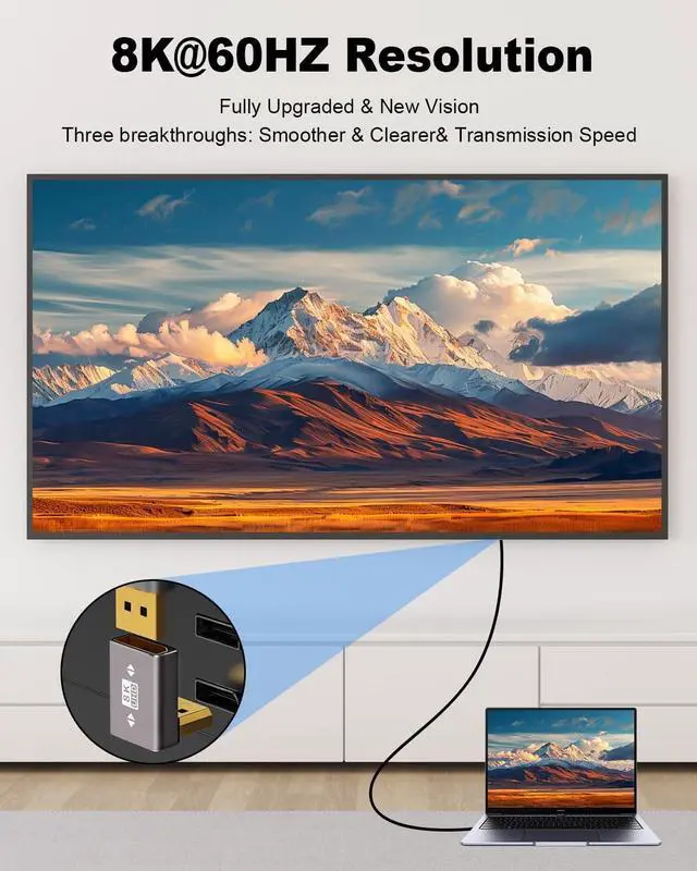 Alt view image 7 of 7 - 8K 90 Degree Display Port 1.4 Displayport Extender Adapter 32.4Gbps Down Angle DisplayPort Male to Female Adapter (8K/60Hz 4k/144Hz) for PC Laptop 2Pack