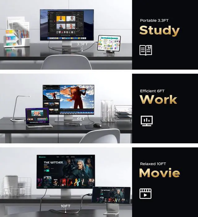 Alt view image 5 of 7 - USB C to DisplayPort Cable 8K 60Hz [Stable Gold-Plated Plug Metal Case] 4K 240Hz 2K 360Hz Type-C to Display Port Cord Thunderbolt 3/4 Compatible with MacBook Pro/Air iPhone 15 iPad Galaxy