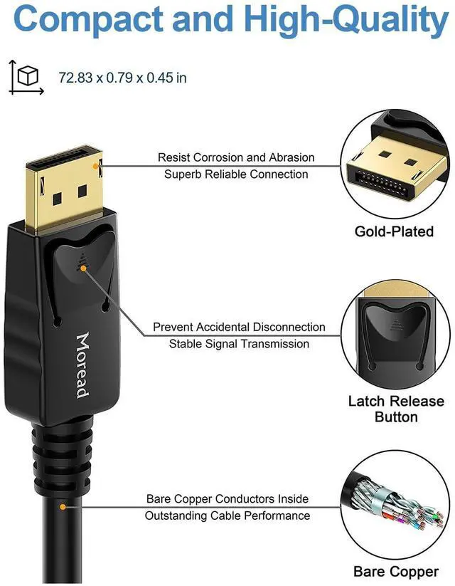 Alt view image 4 of 7 - 4K DisplayPort to DisplayPort Cable 6 Feet 5 Pack Gold-Plated High Speed Display Port DP Cable 1.2 (4K@60Hz 2K@144Hz) for Computer Desktop Laptop PC Monitor Projector & More