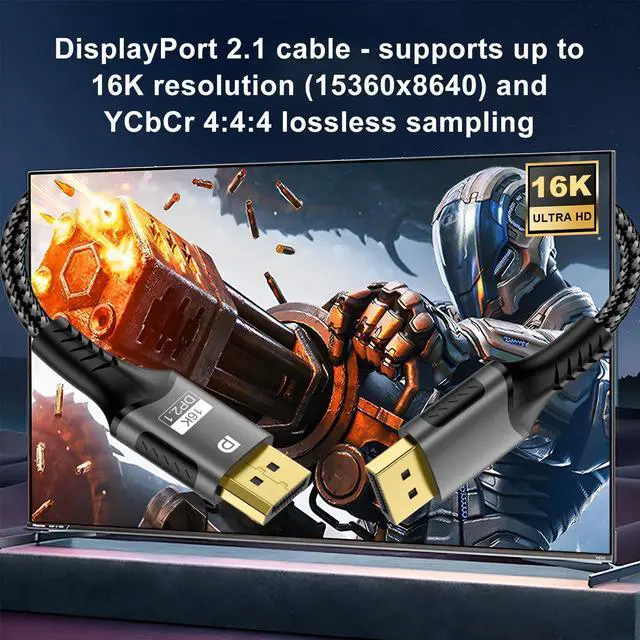Alt view image 2 of 7 - FDBRO 16K DisplayPort 2.1 Cable 16K@30Hz 8K@60Hz 4K@165Hz DP 2.1 Cord Male to Male Support HDR, 3D for PC, HDTV, Laptops, Gaming Monitor (Gray & Black, 10FT/3M)