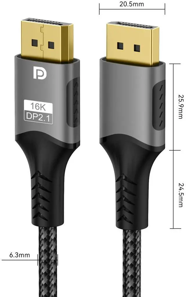Alt view image 7 of 7 - FDBRO 16K DisplayPort 2.1 Cable 16K@30Hz 8K@60Hz 4K@165Hz DP 2.1 Cord Male to Male Support HDR, 3D for PC, HDTV, Laptops, Gaming Monitor (Gray & Black, 10FT/3M)