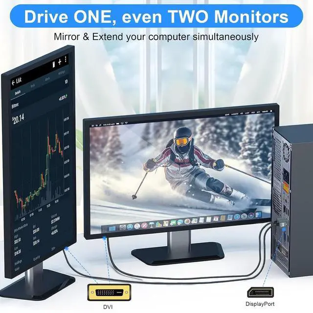 Alt view image 3 of 7 - DisplayPort to DVI Cable 10FT, Gold-Plated Display Port to DVI-D Adapter Cable 1080P@60Hz Cord for Computer, Desktop, Laptop, PC, Monitor, Projector