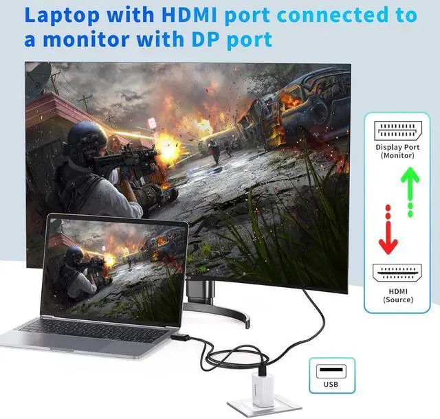 Alt view image 2 of 7 - HDMI to DisplayPort Cable 4K@60 Hz HDMI Source to DisplayPort Monitor 6 Feet HDMI to DP Cable for Laptop PS5 PS4 Pro PC to Monitor