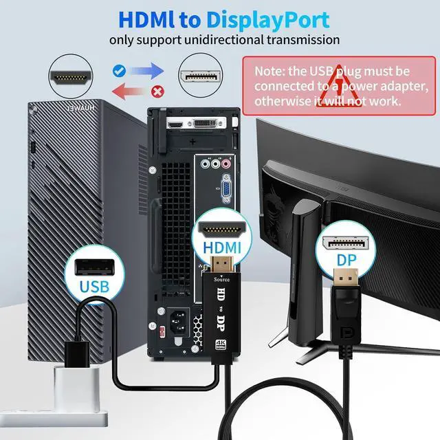 Alt view image 4 of 7 - HDMI to DisplayPort Cable 4K@60 Hz HDMI Source to DisplayPort Monitor 6 Feet HDMI to DP Cable for Laptop PS5 PS4 Pro PC to Monitor