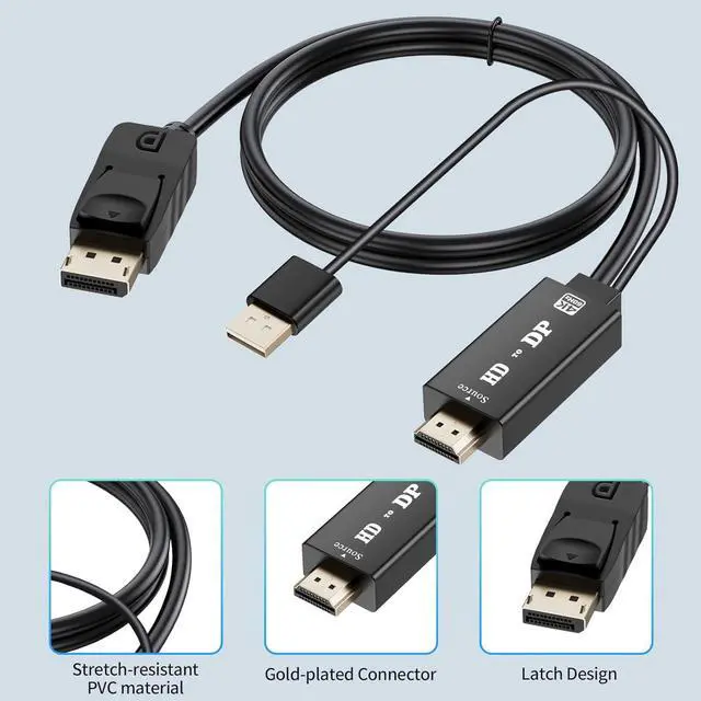 Alt view image 3 of 7 - HDMI to DisplayPort Cable 4K@60 Hz HDMI Source to DisplayPort Monitor 6 Feet HDMI to DP Cable for Laptop PS5 PS4 Pro PC to Monitor