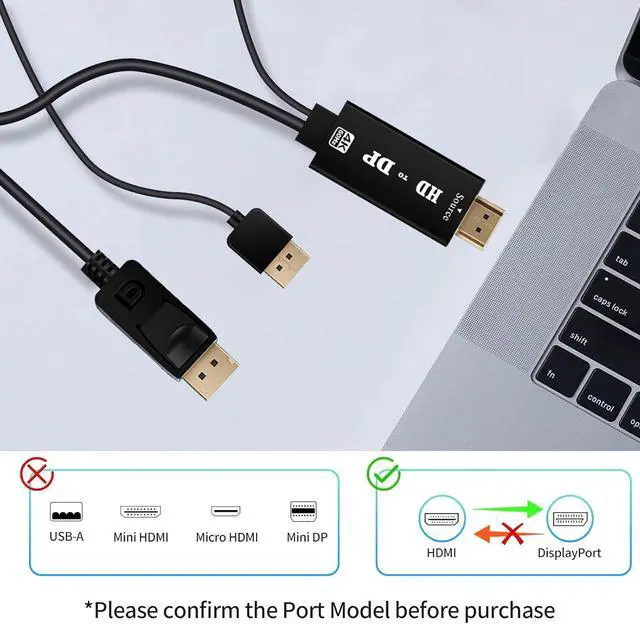 Alt view image 7 of 7 - HDMI to DisplayPort Cable 4K@60 Hz HDMI Source to DisplayPort Monitor 6 Feet HDMI to DP Cable for Laptop PS5 PS4 Pro PC to Monitor