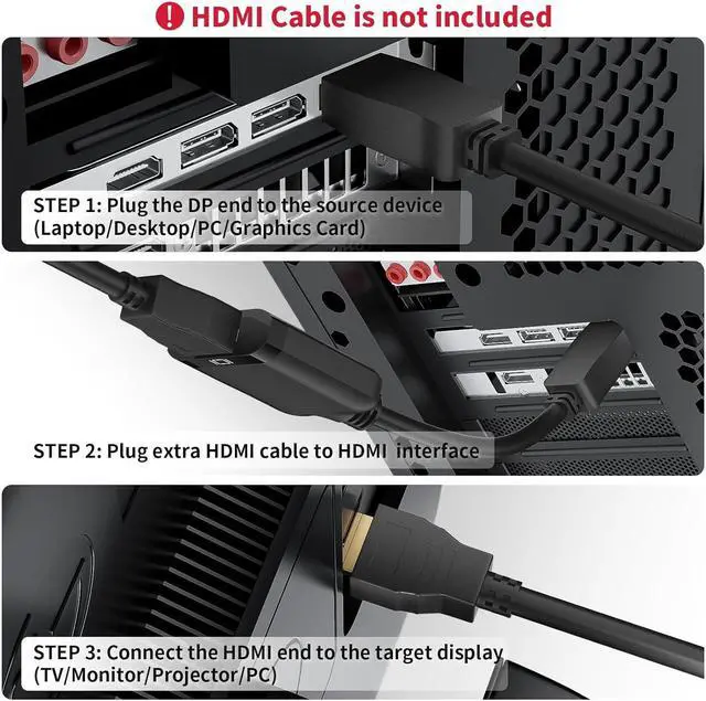 Alt view image 5 of 7 - Displayport to HDMI Active Adapter Cable 4K DP 1.4 to HDMI 2.0 Monitor Uni-Directional Converter Male to Female Black Compatible for HP AMD NVIDIA   Desktop TV and More
