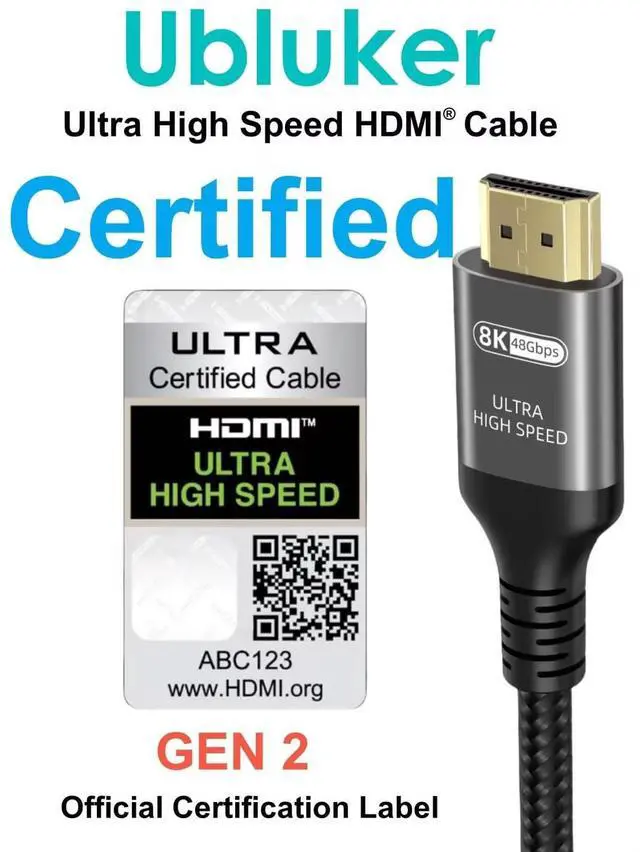 Alt view image 2 of 7 - 10K 8K 4K HDMI Cable 48Gbps 25 FT, Certified Ultra High Speed HDMI® Cable 4K 240Hz 144Hz 120Hz 8K60Hz 0.01ms HDR10+ eARC HDCP2.3 Netflix Roku TV PC Monitor Projector PS5 Xbox