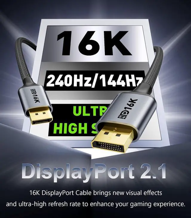 Alt view image 2 of 7 - 16K DisplayPort Cable 3FT [16K/8K 4K@240Hz 165Hz 144Hz 2K@240Hz] DP 2.1 Cord 48Gbps HDR10 HDCP DSC Display Port Cable for FreeSync G-Sync Gaming Monitor 4090/7900 Graphics Card PC