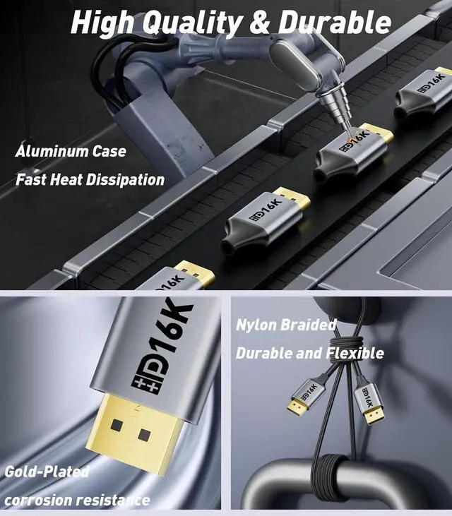 Alt view image 5 of 7 - 16K DisplayPort Cable 3FT [16K/8K 4K@240Hz 165Hz 144Hz 2K@240Hz] DP 2.1 Cord 48Gbps HDR10 HDCP DSC Display Port Cable for FreeSync G-Sync Gaming Monitor 4090/7900 Graphics Card PC