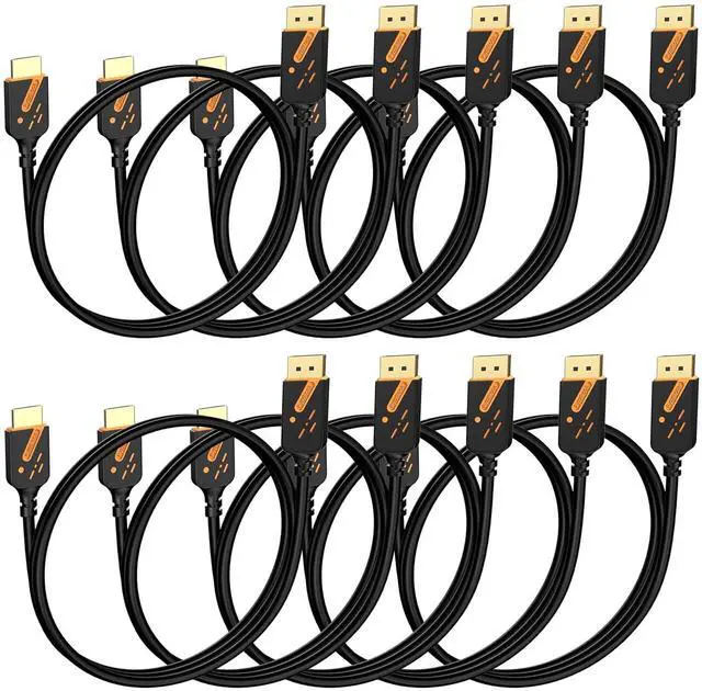Main image of 4K DisplayPort to HDMI Cable 3FT, 10-Pack, DP (Display Port) to HDMI Cable Adapter Gold-Plated 4K@30Hz High Definition, Supports Video and Audio for Computer, Monitor, HDTV, Projector