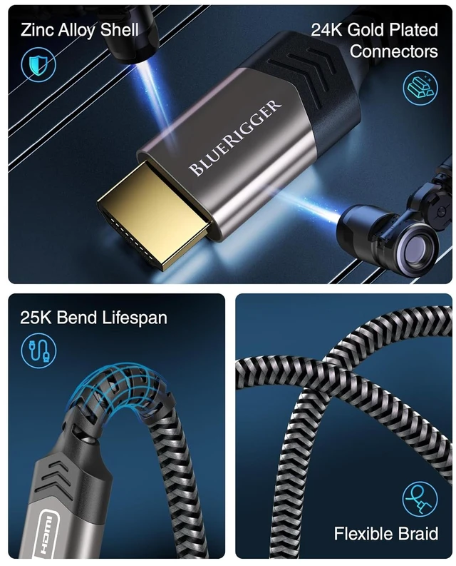 Alt view image 3 of 7 - BlueRigger 4K HDMI Cable 35FT - 4K 30Hz, 18Gbps, HDMI Cord, Long HDMI Cable